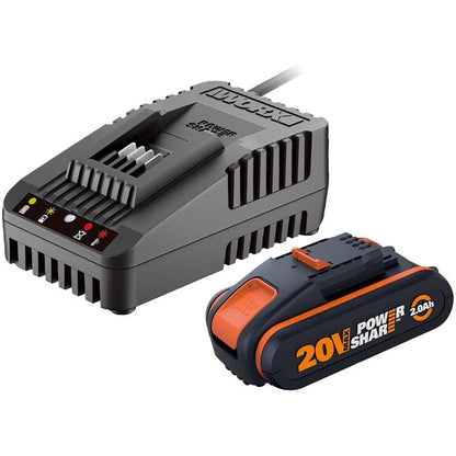 292917 - WORX Bateri origjinale PowerShare WA3601 - Bateri Li-Ion 20V 2000mAh me stacion karikimi - për të gjitha mjetet elektrike dhe pajisjet e kopshtit, kohë karikimi 1 orë