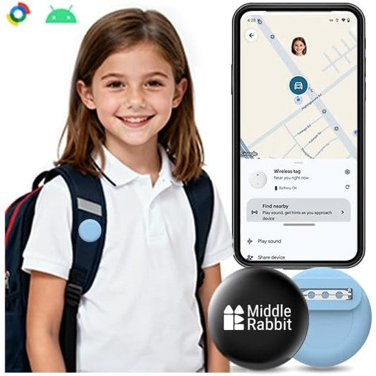 268983 - Gjurmues Fëmijësh për Android, i pajtueshëm me Google Find Hub, sinjalizues Bluetooth me kuti silikoni dhe kunj sigurie
