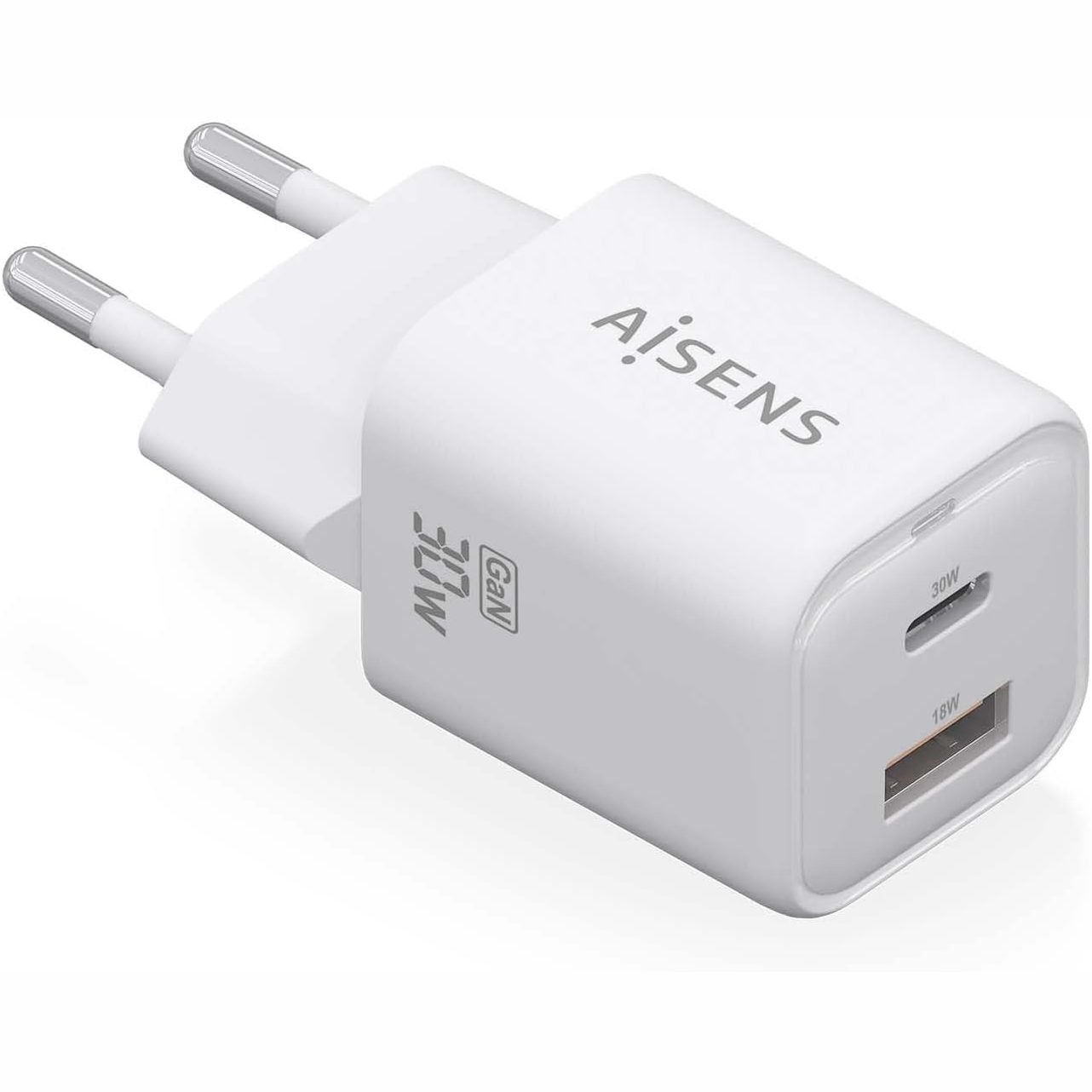 274476 - AISENS - ASCH-30W2P020-W - Karikues GAN 30W, 1XUSB-C PD3.0 QC4.0, 1XUSB-A QC3.0, i Bardhë