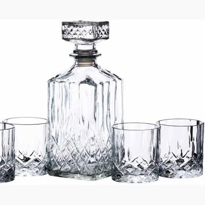 251299 - BARCRAFT Set Dhurate për Dekanter Uiski dhe Gotë, 5 Pjesë, Dekanter 900ml me Tapë Silikoni dhe 4 Gota, 26 x 10 x 24cm