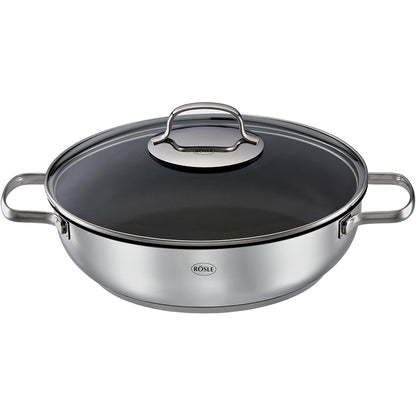 245760 - RÖSLE ELEGANCE Tigan servirjeje, 28 x 28 x 20 cm, çelik inox 18/10, me shtresë jo-ngjitëse ProPlex, i pajtueshëm me induksion, i sigurt për lavastovilje