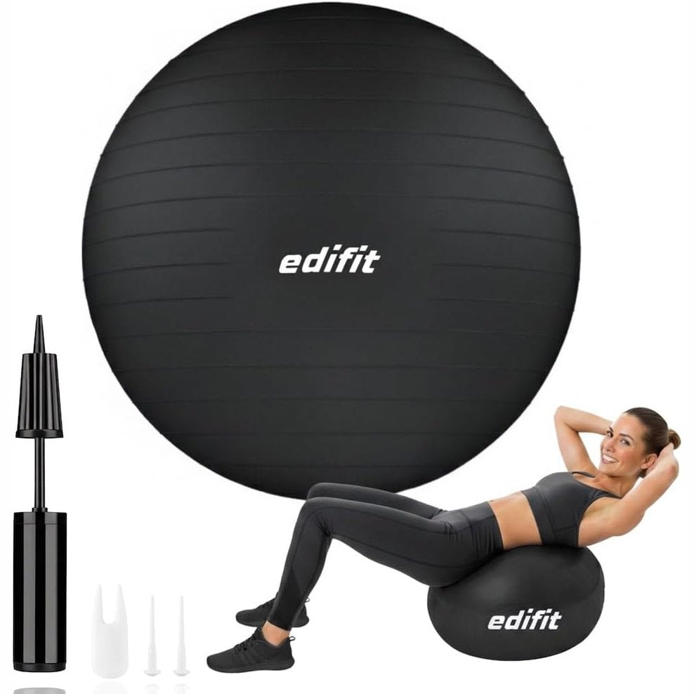 293894 - EDIFIT Top YOGA 55/65/75 cm, Top Zviceran, Palestër, Pilates, Përfshirë Inflator, i Zi