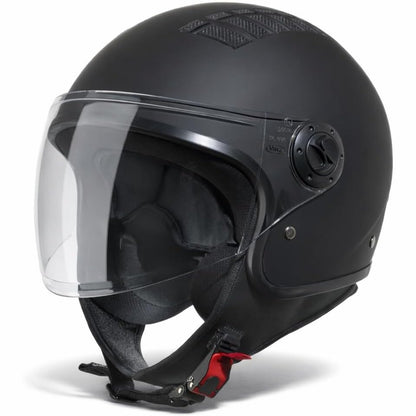 312879 - VINZ Helmetë Como Jet me Vizor, e Certifikuar ECE 22.06 | Helmetë Skuteri për Burra dhe Gra | Madhësia XS-XL | E Zezë Mat