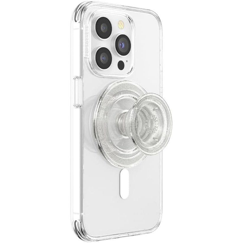 268581 - PopSockets PopGrip Round për MagSafe, Unazë Adaptori për MagSafe, Mbështetëse dhe Dorezë për Telefona, Shkëlqim Transparent
