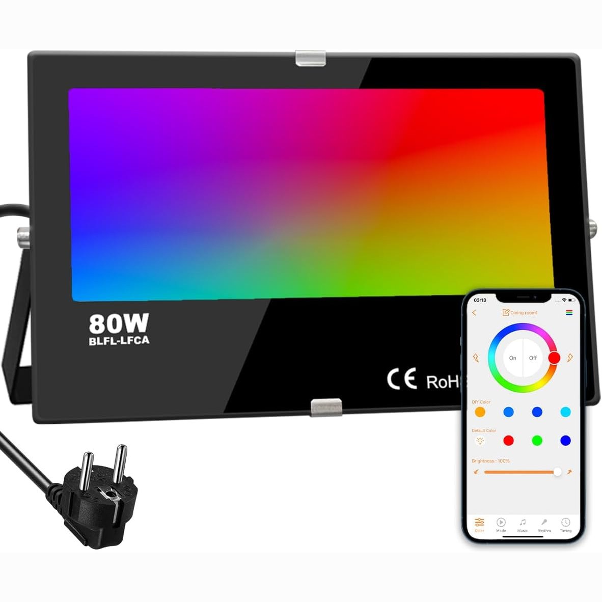 222074 - iLC Dritë LED 80W RGB, RGBW, 800W ekuivalente, 16 milionë ngjyra, kohëmatës, 2700K e bardhë e ngrohtë, IP66 rezistente ndaj ujit