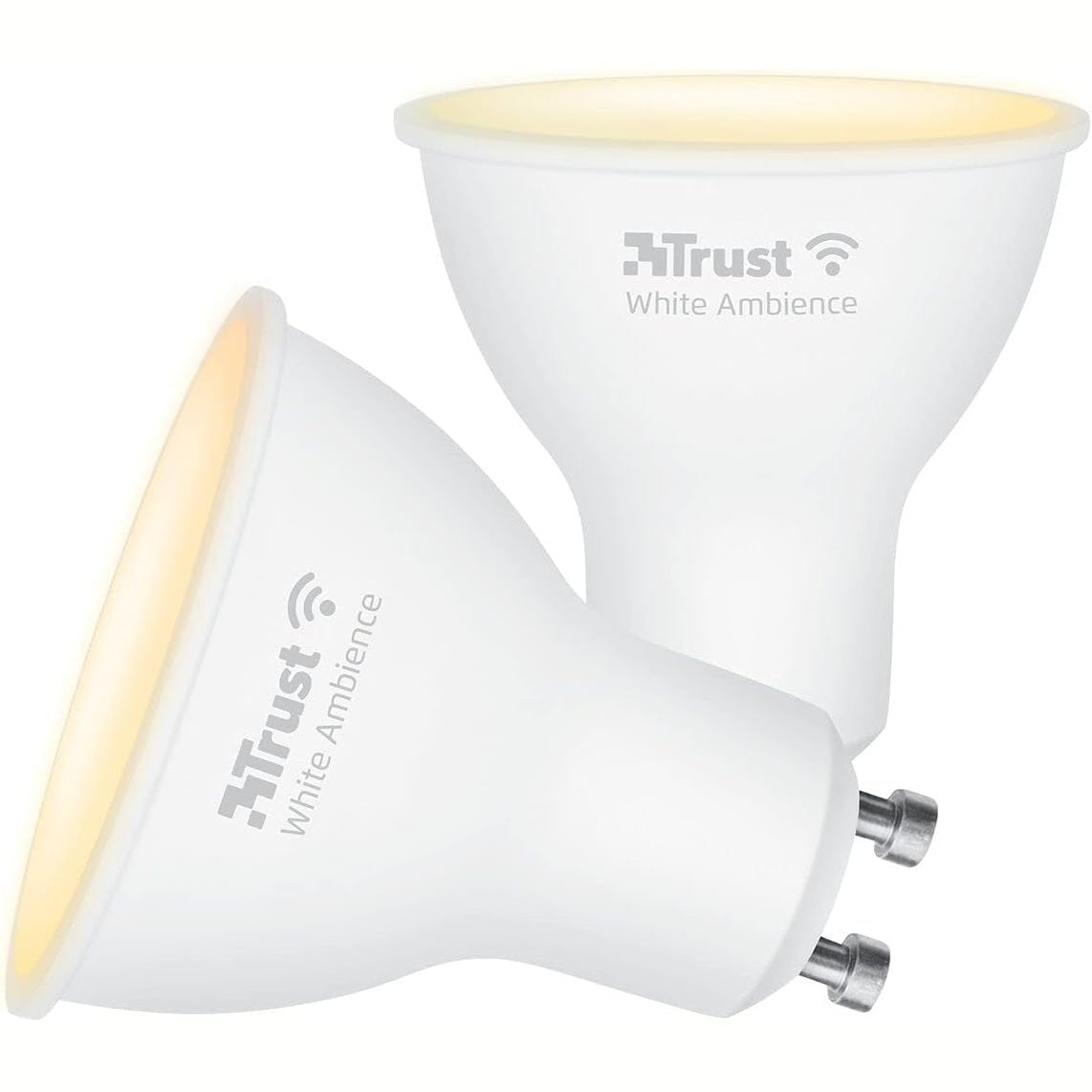 168365 - TRUST - Llambë inteligjente WiFi GU10, Dritë LED RGB e errësueshme, Kompatibile me Alexa dhe Google Home, 2.4GHz, Pako prej 2 pjesë, Ngjyra e Bardhë