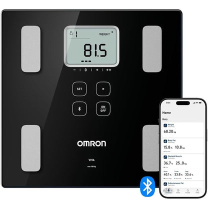 315394 - horja personale VIVA, matje e saktë e peshës, peshore dhjami trupor, matje për dhjamin visceral, muskujt, metabolizmin, BMI-në, shëndetin e zemrës, Bluetooth me OMRON Connect