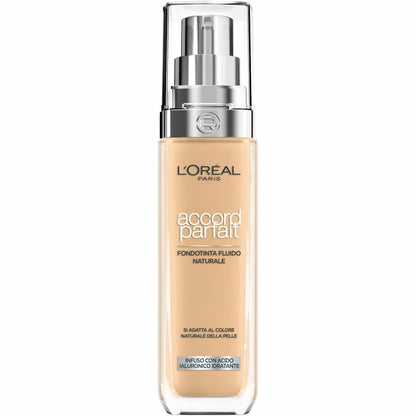 317885 - L'ORÉAL PARIS Fondatinë e lëngshme, Hidratim 24 orësh, Formulë me acid hialuronik, Të gjitha llojet e lëkurës, Përputhje perfekte, Nuanca: E artë natyrale (4.D), 30 ml