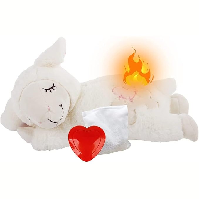 141868 - ALL FOR PAWS Snuggle Sheep lodër pelushi qetësuese për kafshë shtëpiake (me një rrahje zemre dhe një paketë ngrohëse, e bardhë).