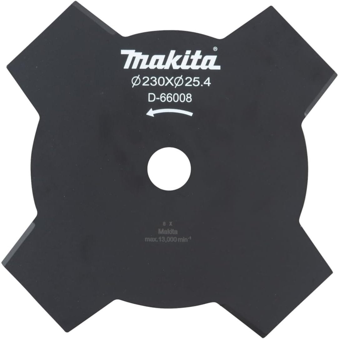 322710 - MAKITA Teh impakt D-66008 me 4 dhëmbë 230 mm, bosht 25.4 mm, teh prerës bari çeliku, për punë në sipërfaqe të mëdha në bar të trashë e të thatë dhe barëra të këqija
