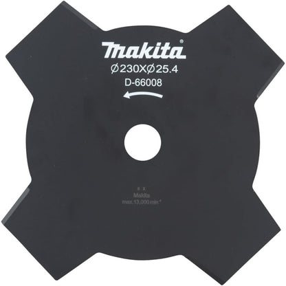 322710 - MAKITA Teh impakt D-66008 me 4 dhëmbë 230 mm, bosht 25.4 mm, teh prerës bari çeliku, për punë në sipërfaqe të mëdha në bar të trashë e të thatë dhe barëra të këqija
