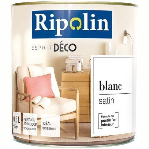 313952 - RIPOLIN - Bojë për Brendshme Shumë Sipërfaqesh - 0.5L - E Bardhë, Aplikim i Lehtë, Ekoetiketë, Ngjyrë Sateni