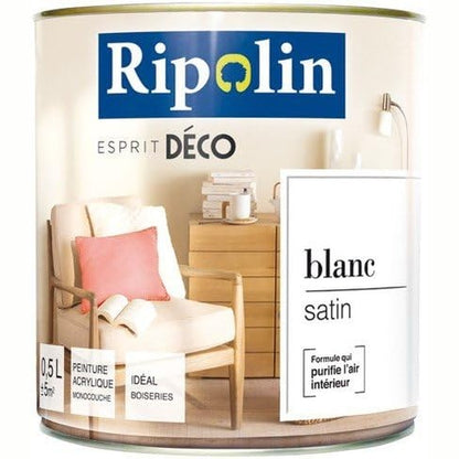 313952 - RIPOLIN - Bojë për Brendshme Shumë Sipërfaqesh - 0.5L - E Bardhë, Aplikim i Lehtë, Ekoetiketë, Ngjyrë Sateni