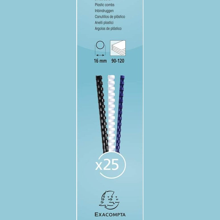 274179 - EXACOMPTA Kuti me 25 dosje spirale PVC të zeza, 16 mm, lidh 90 deri në 120 fletë letre 80 gsm, format horizontal A4/A3