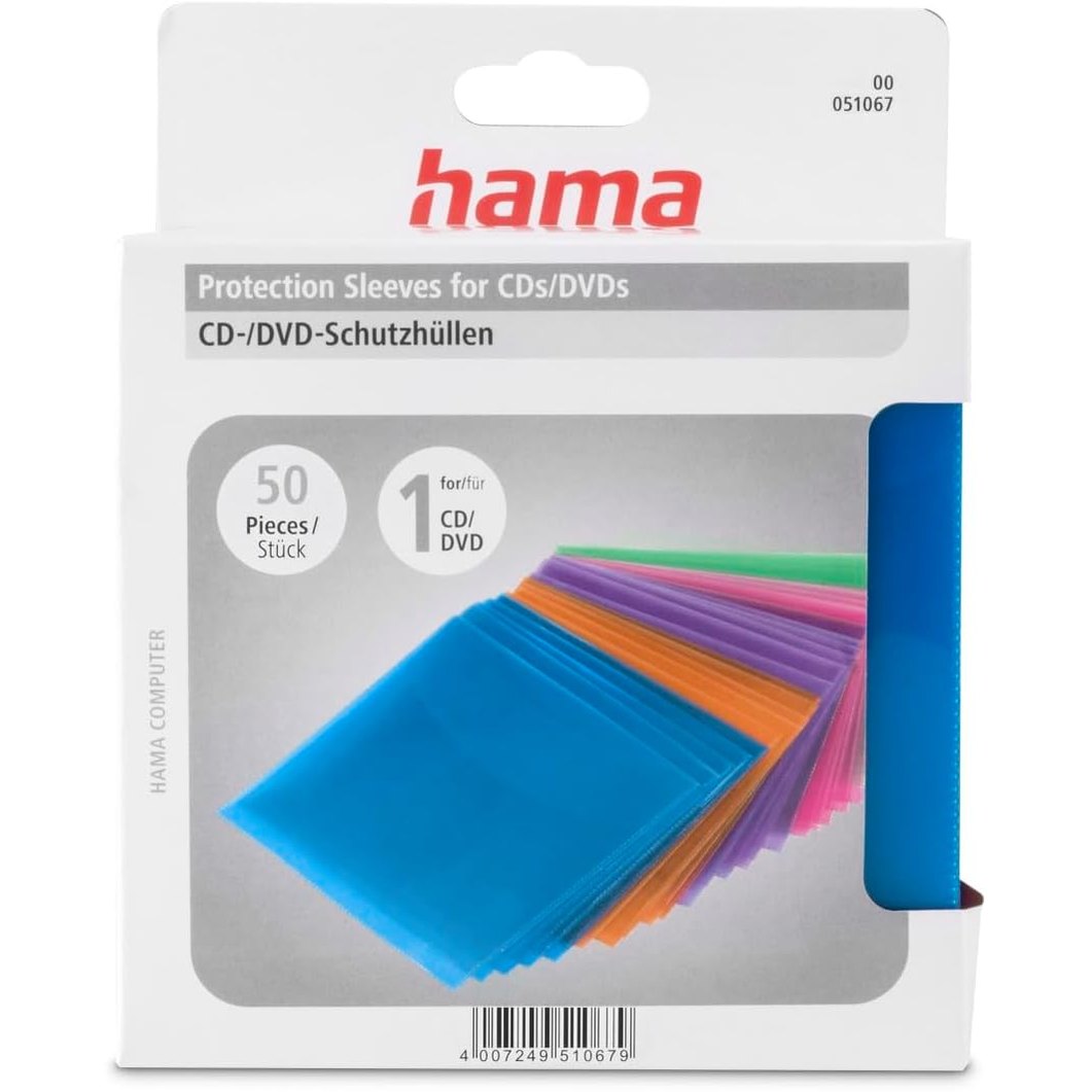 267166 - HAMA Mbulesa për CD (50 copë) - të përshtatshme për DVD dhe Blu-ray, mbulesa mbrojtëse për CD me ngjyra
