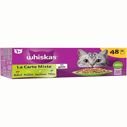 199712 - WHISKAS - 48 Qese Freskia, Përzgjedhje e Përzier (4 lloje), Ushqim për Mace të Rritura në Pelte, i Lagësht dhe i Balancuar, i Përshtatshëm për Mace të Sterilizuara