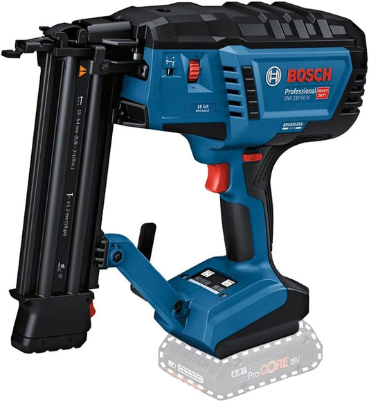245002 - BOSCH Gozhdues pa tel Professional 18V System GNH 18V-50 M, modaliteti i aktivizimit me një goditje/kontakt, i përshtatshëm për gozhdë: 16-54 mm, 18 ga (1.2 mm), kënd i bashkimit 0°, pa bateri dhe karikues