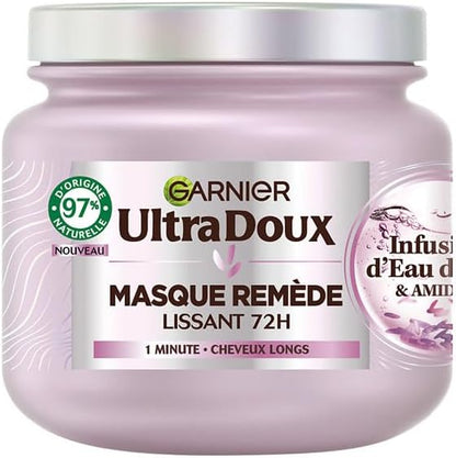 302569 - GARNIER Maska Zbutëse Ultra Doux | 340 ml | Flokë të Padisiplinuar me Ujë Orizi