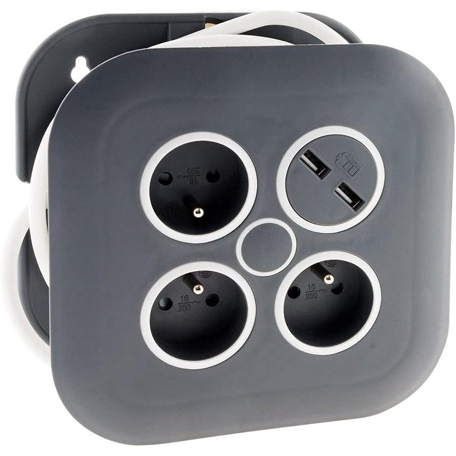 209225 - ZENITECH - Bobinë e Kabllove Shtëpiake me 3 x 2P+E dhe 2 x USB, Gjatësi 7m, Ngjyra e Zezë