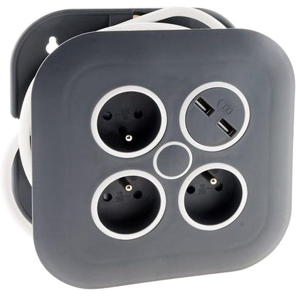 209225 - ZENITECH - Bobinë e Kabllove Shtëpiake me 3 x 2P+E dhe 2 x USB, Gjatësi 7m, Ngjyra e Zezë