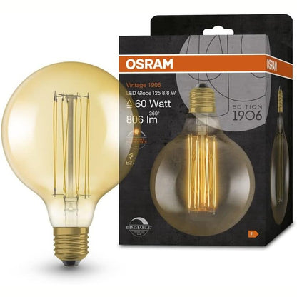 293922 - OSRAM Llampa LED 1906, 8.8W, 806lm, sferike, diametër 125 mm, bazë E27, e bardhë e ngrohtë, jetëgjatësi deri në 15,000 orë, ekuivalent me 60W, 4058075761810