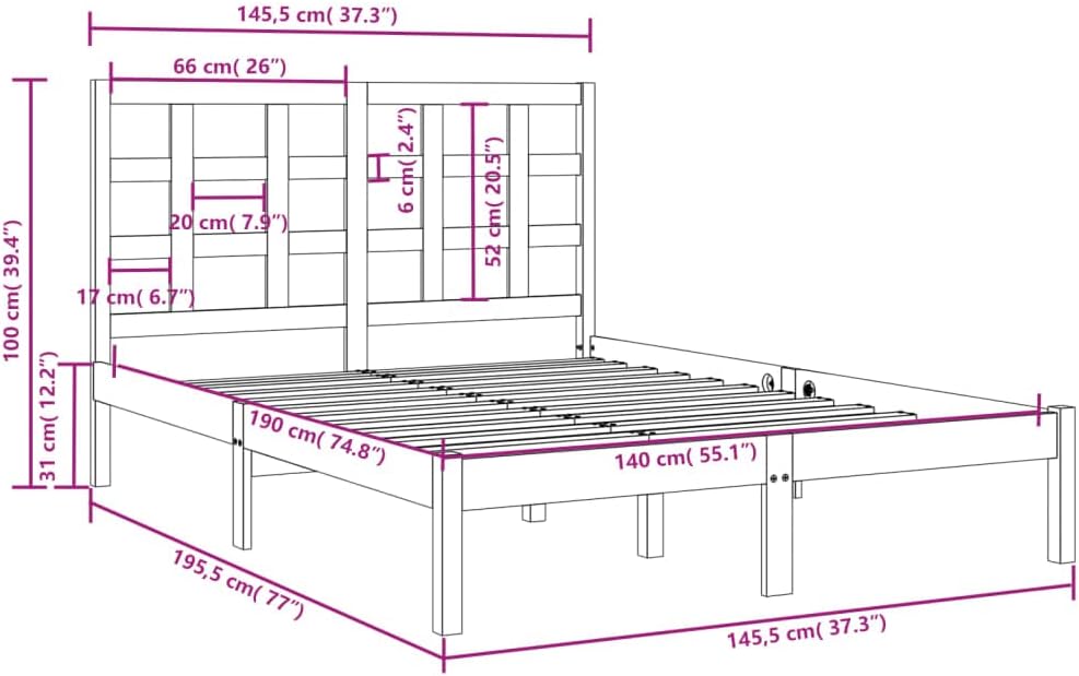 265286 - vidaXL Kornizë Shtrati 140×190 cm – Dru Masiv, E Zezë