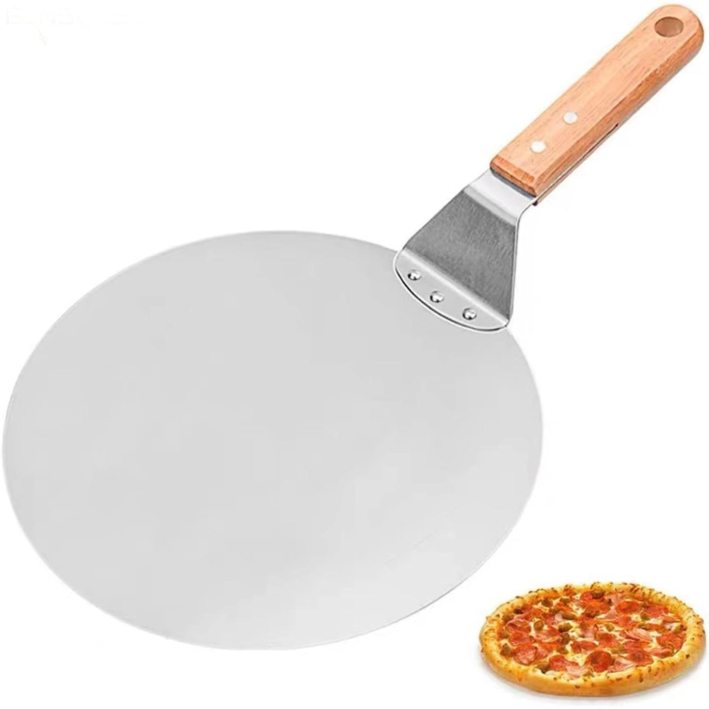 163009 - VEVOK CHEF - Tavë për Pice prej Çeliku Alumini Premium, 22cm, Madhësi 25.5x25.5cm, me Doreza Druri, Përshtatshme për Pjekje Pice