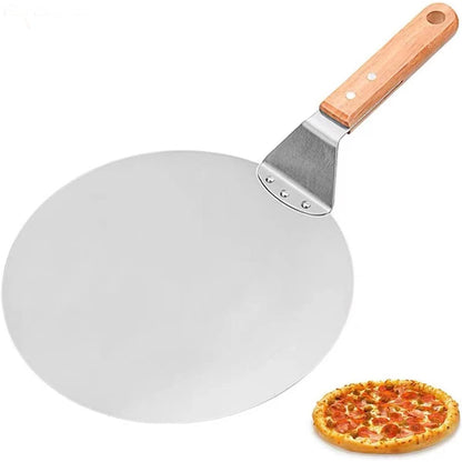 163009 - VEVOK CHEF - Tavë për Pice prej Çeliku Alumini Premium, 22cm, Madhësi 25.5x25.5cm, me Doreza Druri, Përshtatshme për Pjekje Pice