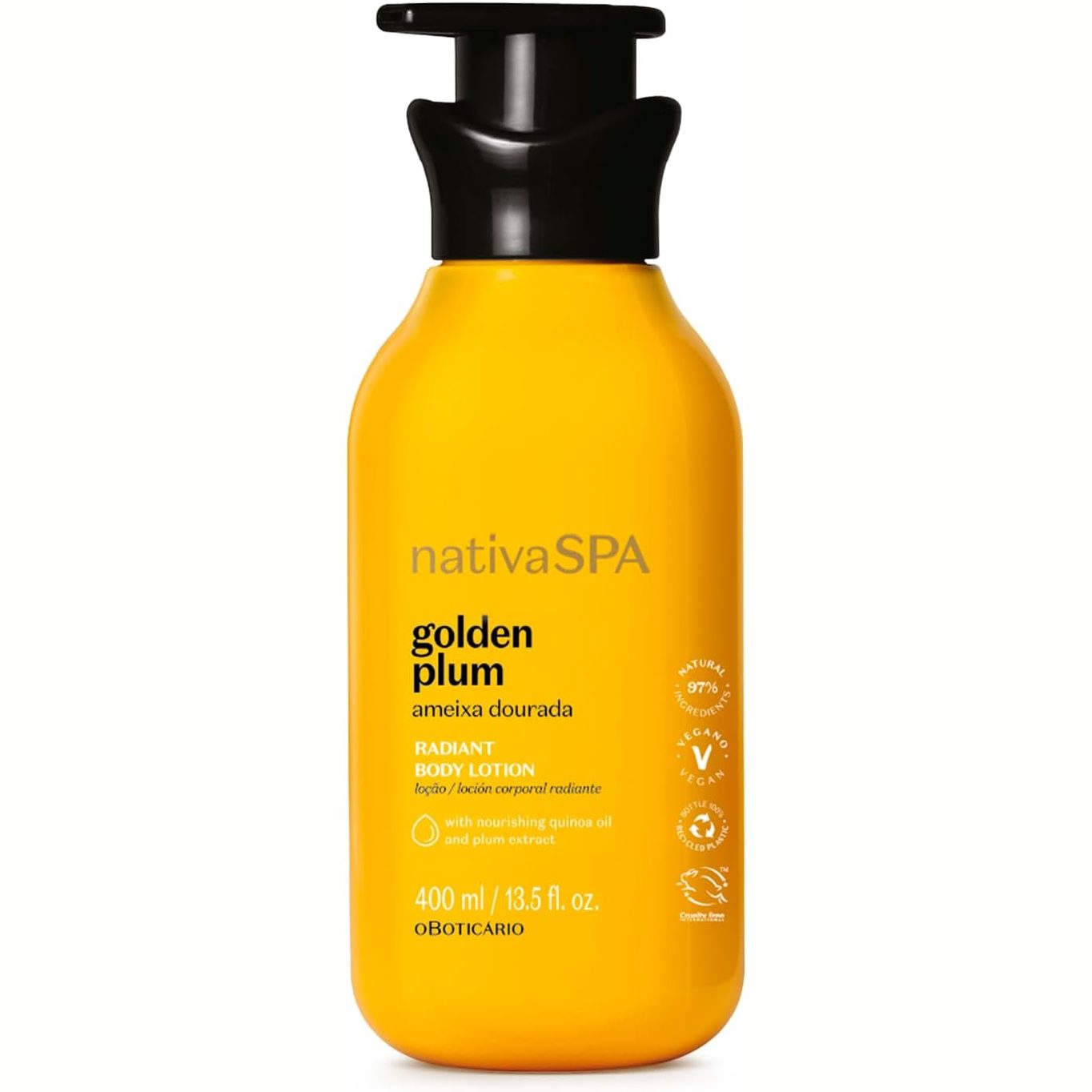 271621 - O BOTICÁRIO Krem Hidratues për Trupin me Aromë Kumbulle të Artë, Locion Trupi Ushqen Thellësish, 400 ml, Prodhim Natyral i Kolagjenit Vegan