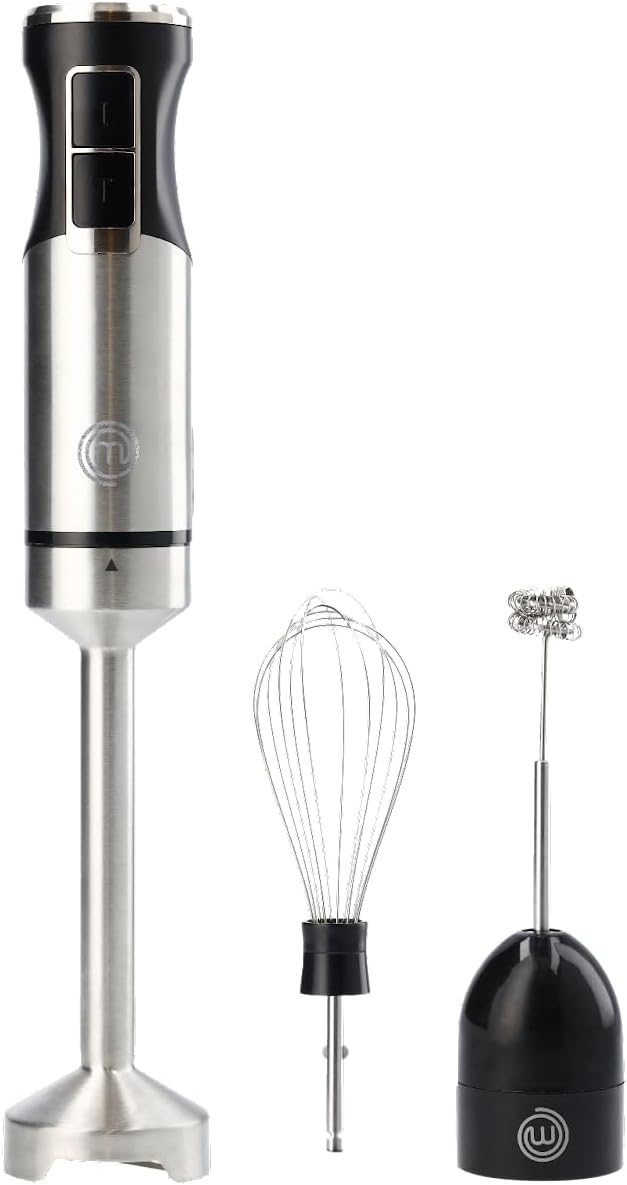 187379 - MASTERCHEF Blender Dore 3-në-1 prej Çeliku Inoks, me Shkumëzues Qumështi dhe Rrahëse, Përshtatshëm për Supë, Kapuçino dhe të tjerë, Fuqia 400W