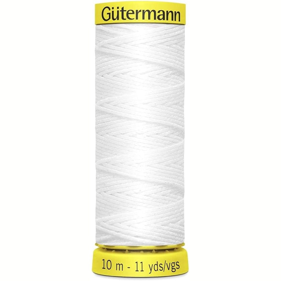 230053 - GUTERMANN Fije Elastike për Qepje, punime me spirale, smoking, 1 rrotull 10 m, ngjyrë e bardhë