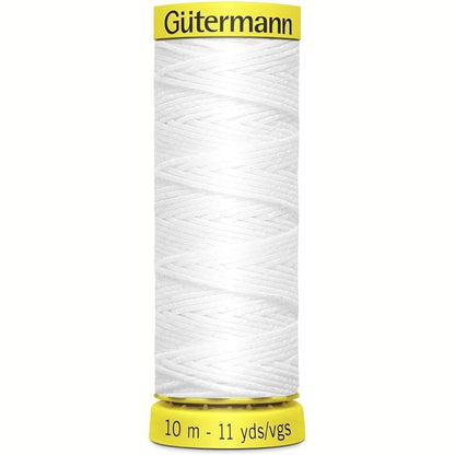 230053 - GUTERMANN Fije Elastike për Qepje, punime me spirale, smoking, 1 rrotull 10 m, ngjyrë e bardhë