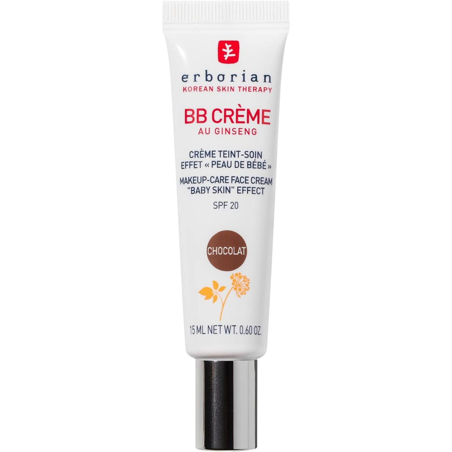 317029 - ERBORIAN Krem BB me Xhensen - 15 ml - Krem Dite me Ngjyrë me Efekt për Lëkurën e Bebes - Krem Korean për Fytyrën 5 në 1 me SPF 20 - Ngjyrë Lëkure: Çokollatë