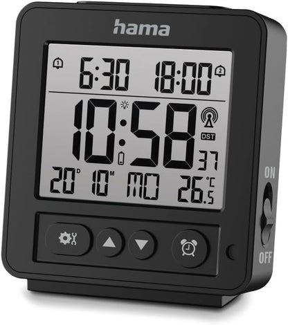 222240 - HAMA Orë me alarm DCF Rhodos, Orë tavoline, Alarm, e zezë