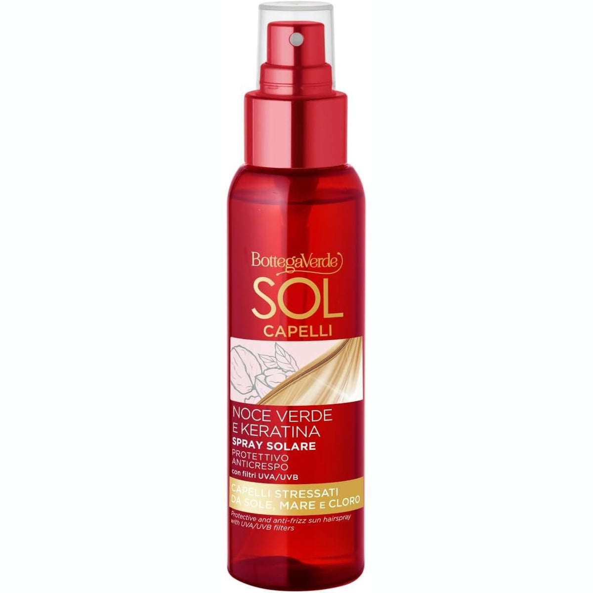 321826 - BOTTEGA VERDE - Sprej Mbrojtës Sol Capelli, 100 ml, me Vaj Arre të Gjelbër dhe Keratinë, Filtra Diellorë UVA/UVB