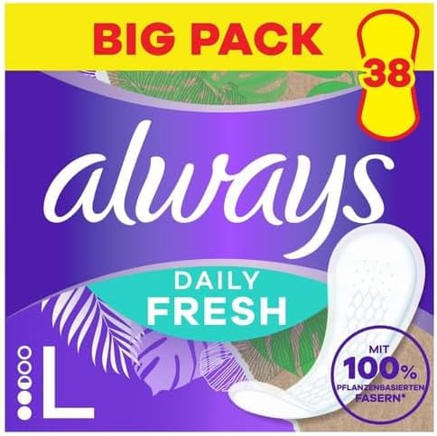 304063 - Always Daily Fresh Mbajtëse të gjata për të mbathura, 100% fibra bimore, 38 copë, pa aromë, deri në 12 orë mbrojtje
