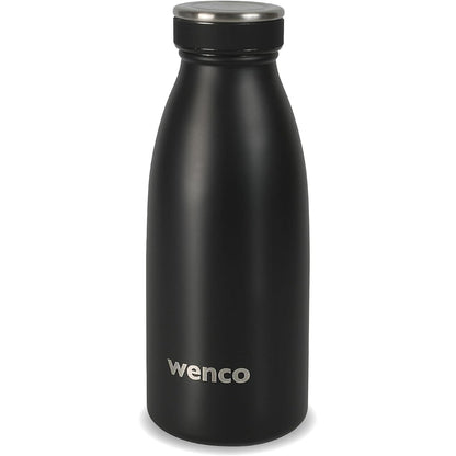 263510 - WENCO - Shishe për pije prej çeliku inox, 0.35l / 350ml, e izoluar, e papërshkueshme nga rrjedhjet, e zezë