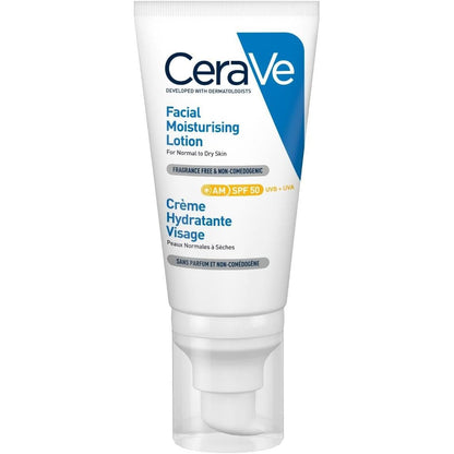 317770 - CERAVE Krem hidratues për fytyrën me SPF 50, Kujdes ditor me mbrojtje nga rrezet UV për lëkurë normale deri të thatë, me 3 ceramide thelbësore, niacinamidë dhe vitaminë E, 52 ml