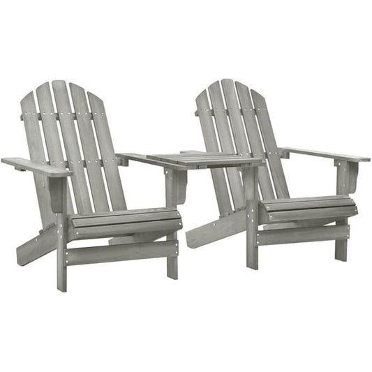 244473 - Karrige vidaXL Adirondack, Karrige Verande Adirondack me Tavolinë Çaji, Karrige Lëndine për Verandë të Jashtme, Kopsht, Ngjyrë Gri Bredhi prej Druri të Fortë