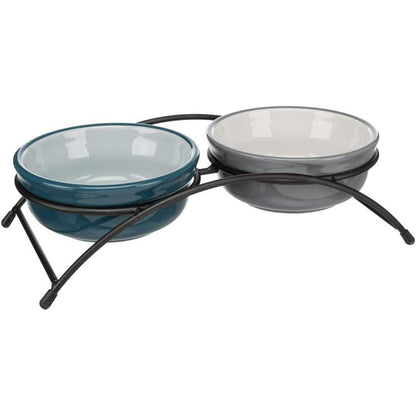 204676 - TRIXIE Eat on Feet Tas për Ushqim Qeni, Ngjyrat Blu Petrol/Blu e Çelët/Gri/Gri e Çelët, Kapaciteti 2 × 1.6 L, Madhësia ø20 cm