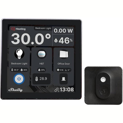 288150 - SHELLY Ekran Muri i Zi + Blu H&T i Zi, Panel Kontrolli Wi-Fi, Termostat, Rele e Integruar 5A, Kërkohet Tel Neutral, Të Dhëna Ambienti, Automatizim në Shtëpi, Alexa dhe Google Home