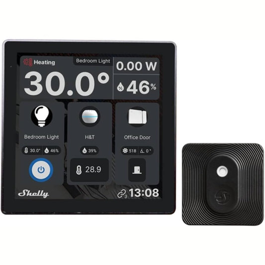 288150 - SHELLY Ekran Muri i Zi + Blu H&T i Zi, Panel Kontrolli Wi-Fi, Termostat, Rele e Integruar 5A, Kërkohet Tel Neutral, Të Dhëna Ambienti, Automatizim në Shtëpi, Alexa dhe Google Home