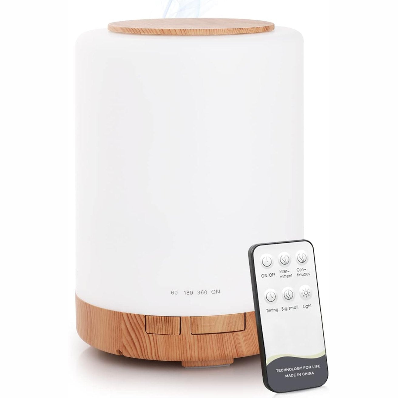 142744 - WD&CD Difuzues Arome dhe Lagështues Ultrasonik me Kapacitet 300ml, Telekomandë, 7 Ngjyra LED, Fikje Automatike, për Vajra Esencialë - Ngjyrë Druri e Çelët - Përdorim në Spa, Yoga, Dhomë Gjumi