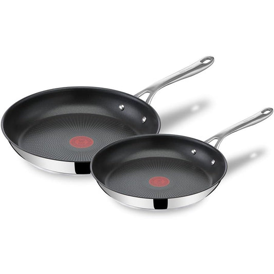119172 - TEFAL Pllakë tiganësh Jamie Oliver Cook's Direct prej çeliku inox, 20 dhe 28 cm, sipërfaqe jo-ngjitëse, tregues nxehtësie, dorëza e sigurt, e përshtatshme për induksion, Modeli E304S244