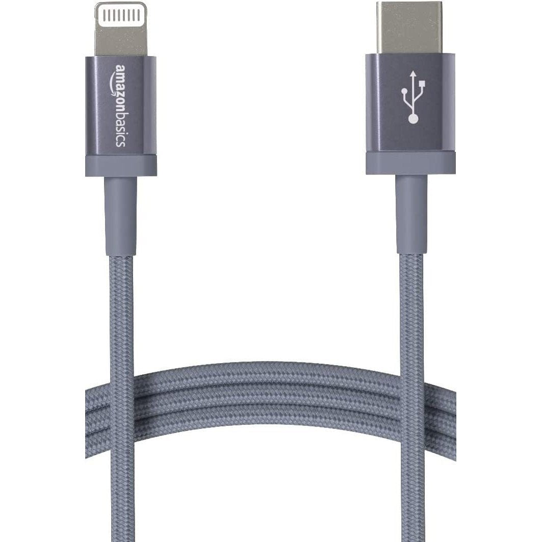 274321 - AMAZON BASICS Kabllo USB-C në Lightning prej najloni të endur, Karikues i çertifikuar MFi për iPhone 13/12/11/X/XS/XR/8, 1.8 m, Gri e errët