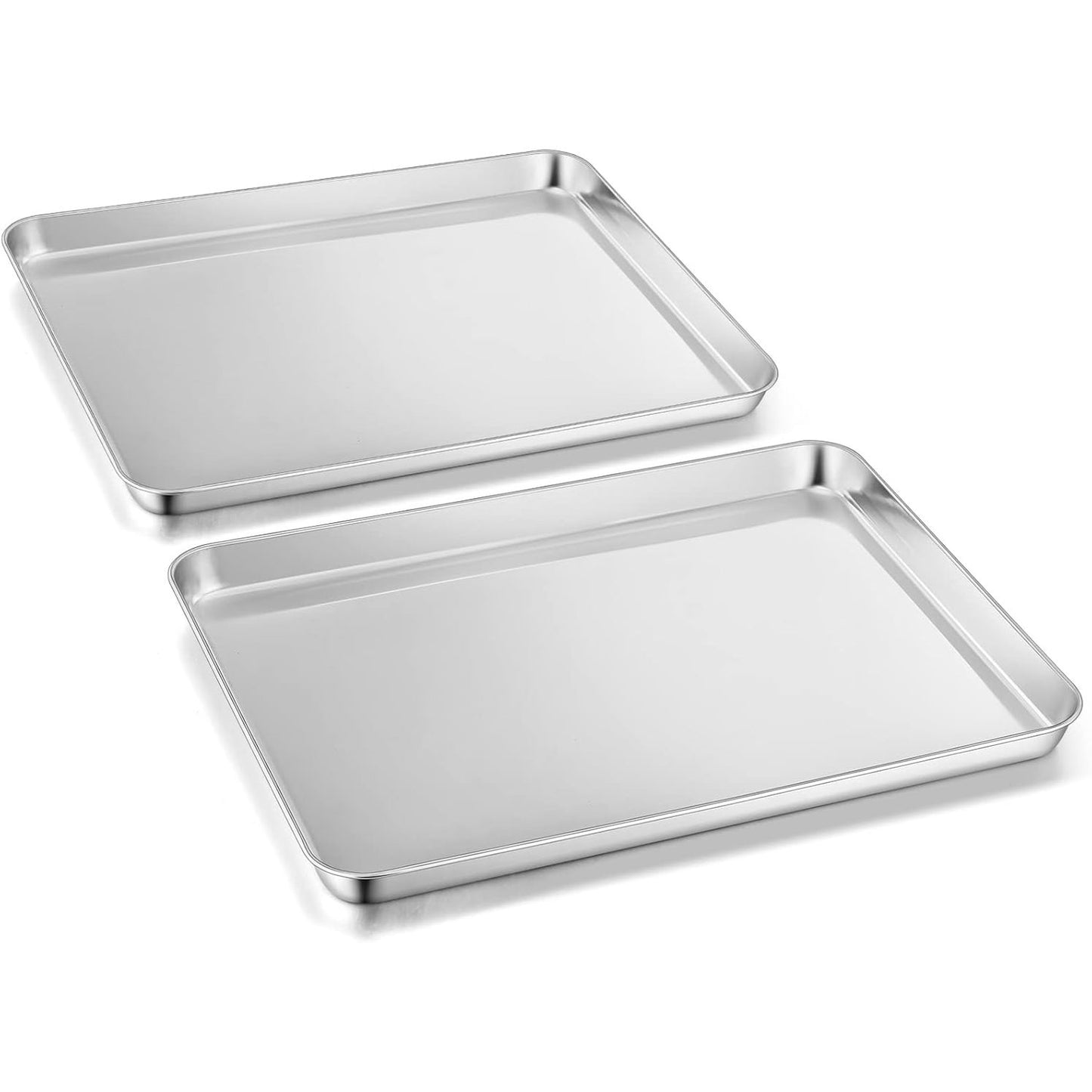 257714 - HEROGO Set me 2 tepsi pjekjeje, çelik inox, tepsi e madhe drejtkëndëshe për furrë, 31.4x24.6x2.5cm, sipërfaqe pasqyre, e sigurt për lavastovilje, argjend