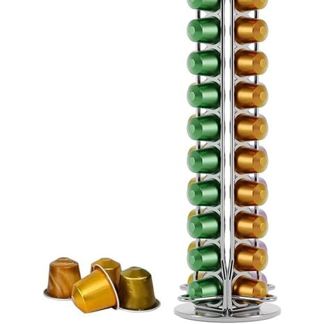 138018 - NESPRESSO Mbajtëse Kapsulash Kafeje prej Çeliku Inoks, me Kapacitet prej 40 Kapsulash, Rrotullohet 360 Gradë - Ngjyra Argjend