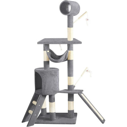 221362 - VOUNOT® Pemë Gjigante për Mace, Shtyllë Kërcimi XXL, Qendër Aktivitetesh me Shpellë, 154 cm e Lartë, Gri