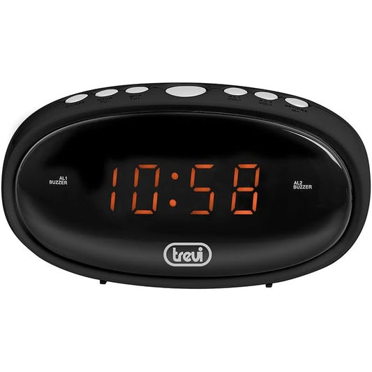 137308 - TREVI EC 880 - Orë Alarmi Dixhitale Afër Shtratit me Ekran LED, Dy Alarme të Programueshme, Zile Elektronike, Funksion Errësimi dhe Shtyrjeje, Ndarje Kundër Errësimit, Ngjyra e Zezë