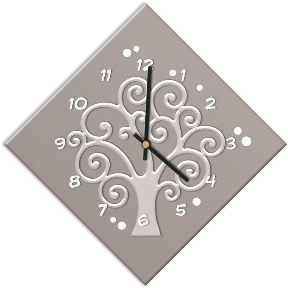 247659 - ORË MURI 42 x 42 cm, 30 cm e gjerë, mekanizëm i heshtur, sipërfaqe druri e mbuluar me letër të laminuar të errët, ideale për dhomën e ndenjes, kuzhinën ose zyrën